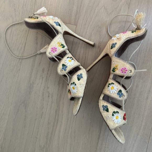 Tabitha Simmons Raffia embroidered high heel sandals size 39 - Picture 2 of 3